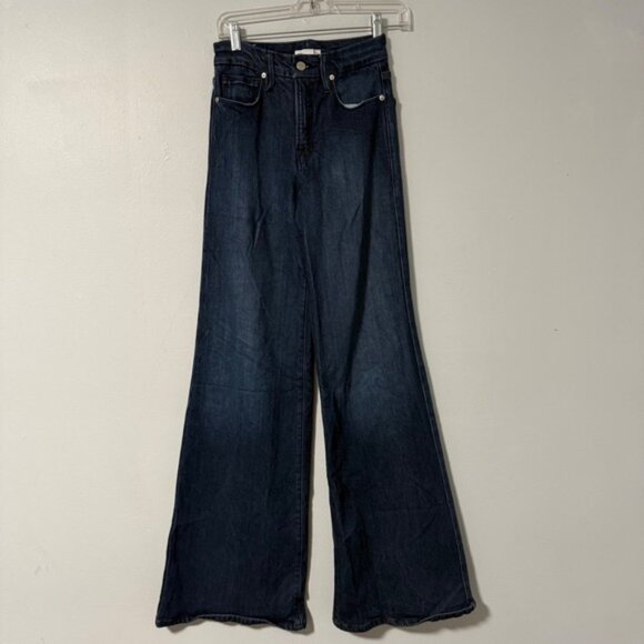 GOOD AMERICAN Good Waist Palazzo Wide Leg Dark Wash Denim Jeans Women 00 24 Tall - Picture 1 of 11